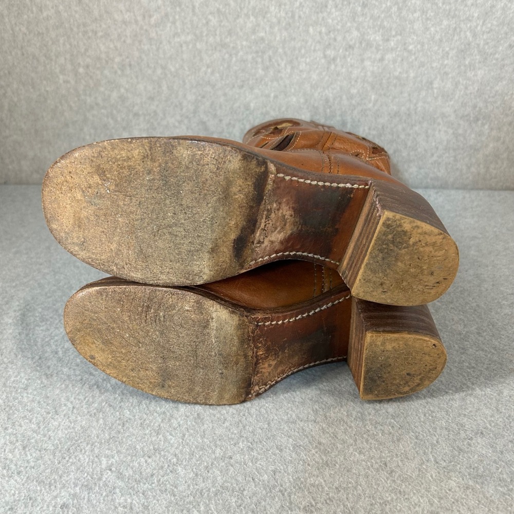 FRYE Sabrina Floral Inlay Campus Boots Brown Leather Western Womens Size 8B Vntg - Picture 6 of 16